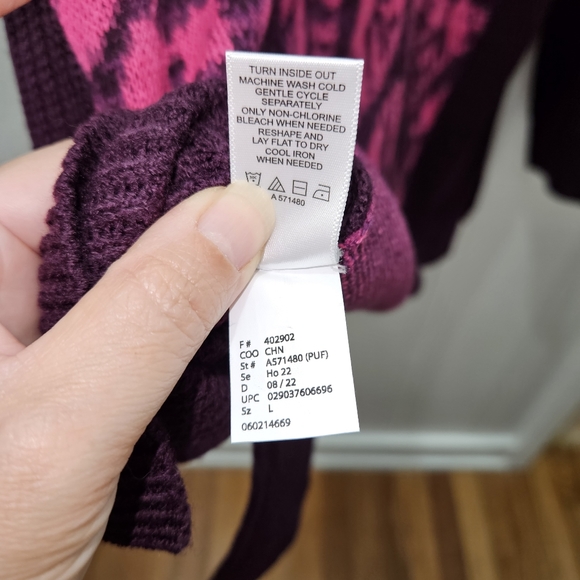 LOGO Lori Goldstein Pink/Purple Acrylic Sweater Abstract Design Panel Size L - Picture 10 of 10